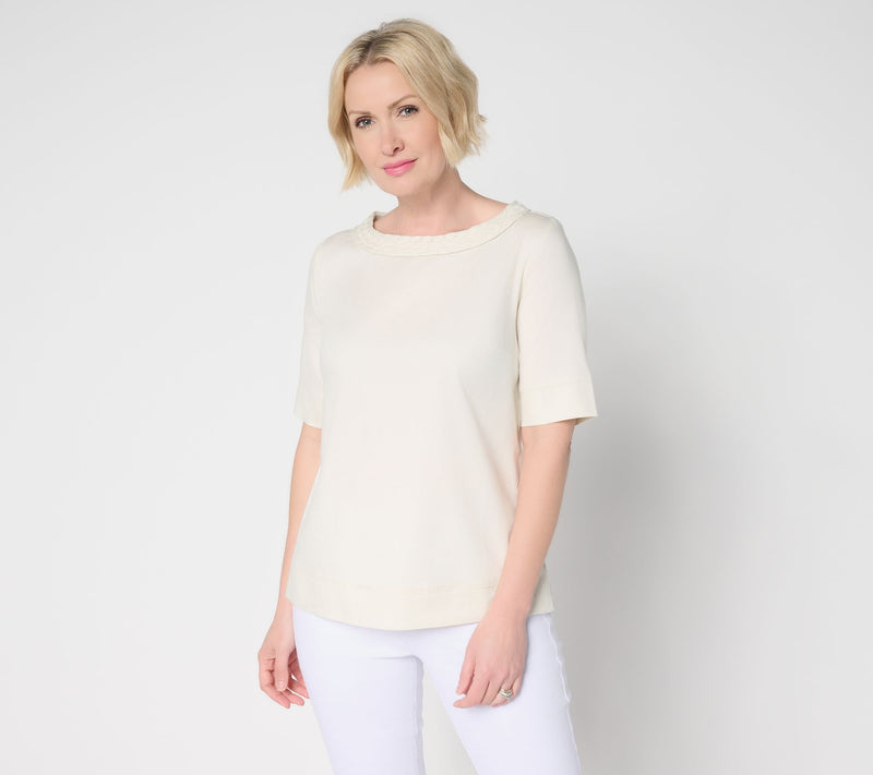Susan Graver Stretch Chambray Bateau Neck Top — View 10