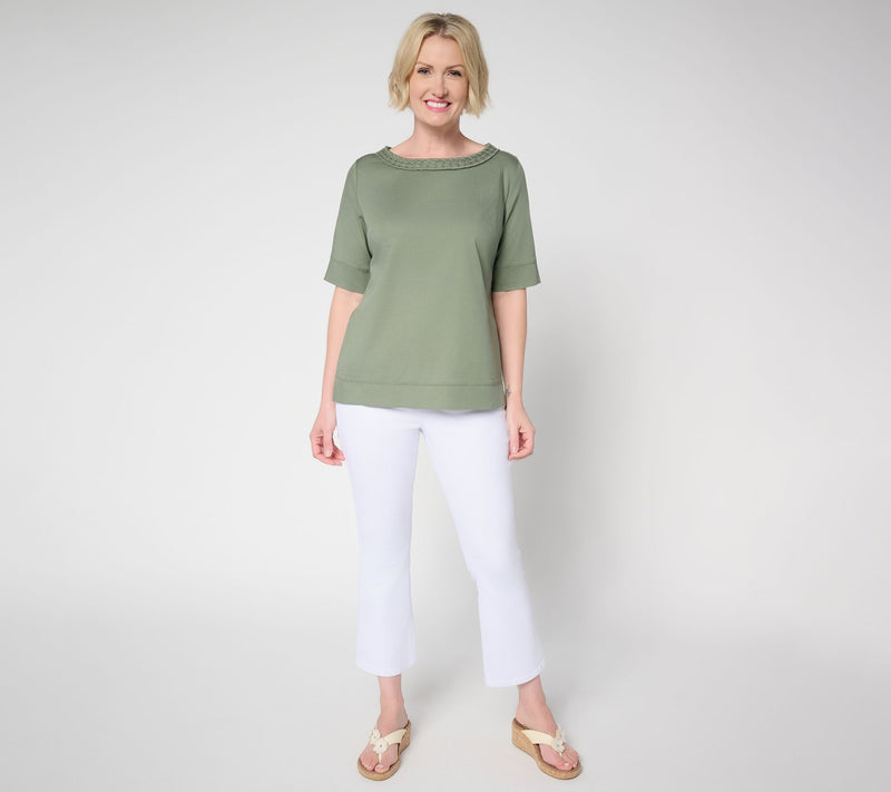 Susan Graver Stretch Chambray Bateau Neck Top — View 5