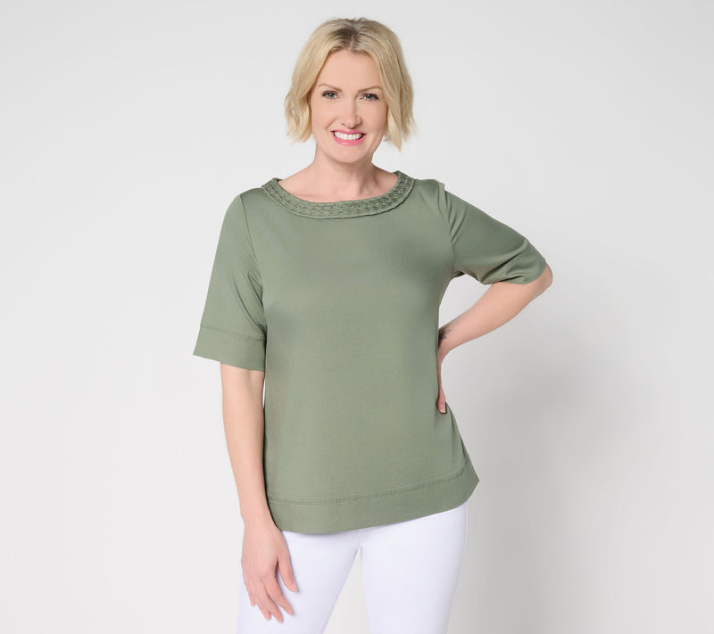 Susan Graver Stretch Chambray Bateau Neck Top — Main view