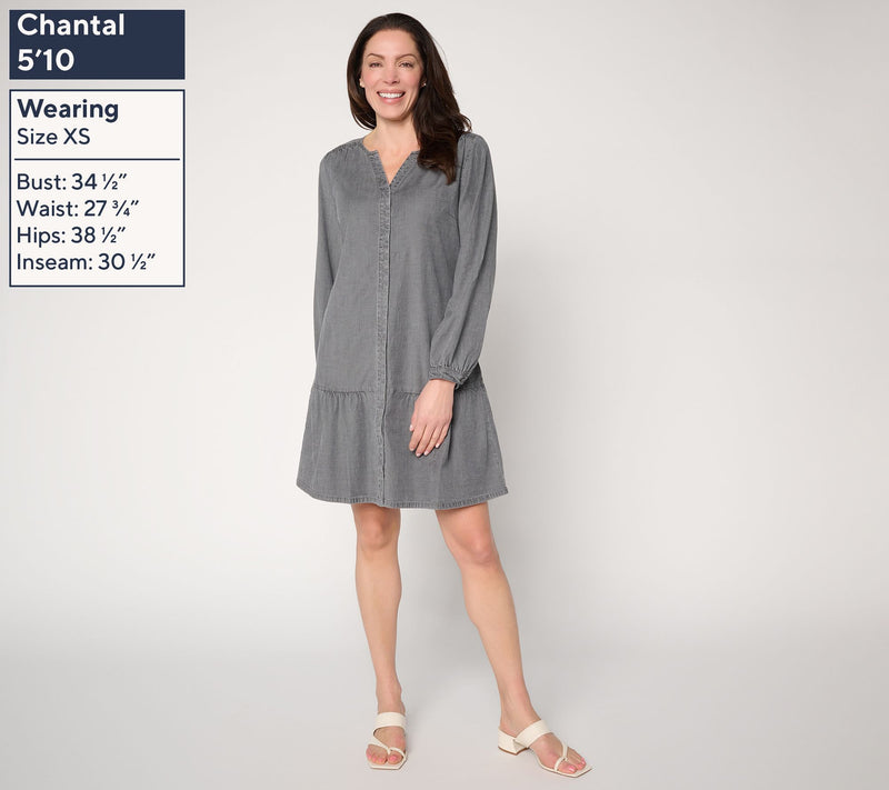 Susan Graver Stretch Chambray Button Front Dress — View 3