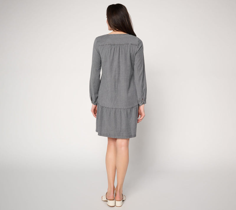 Susan Graver Stretch Chambray Button Front Dress — View 4