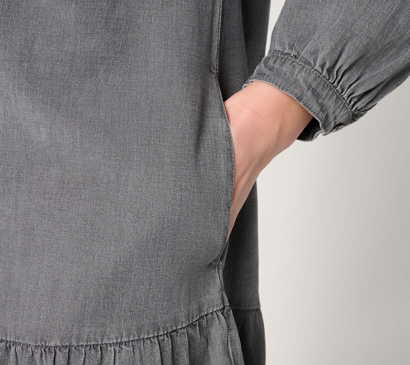 Susan Graver Stretch Chambray Button Front Dress — View 5