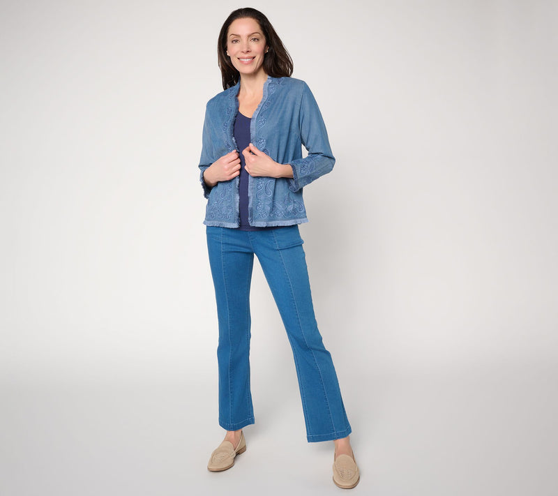 Susan Graver Stretch Chambray Embroidered Topper — View 5