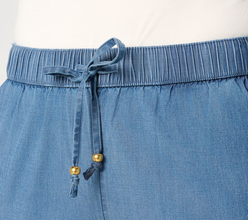 Susan Graver Regular Stretch Crop Chambray Wide Leg Crop Pants w/ Fringe — View 6