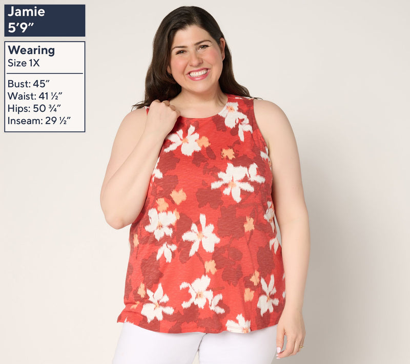 Denim & Co. Print or Solid Slub Jersey Crew Neck Tank — View 12