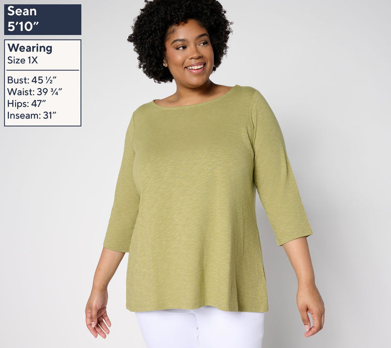 Denim & Co. Slub Jersey 3/4 Sleeve Boat Neck Hi-Low Top — View 2