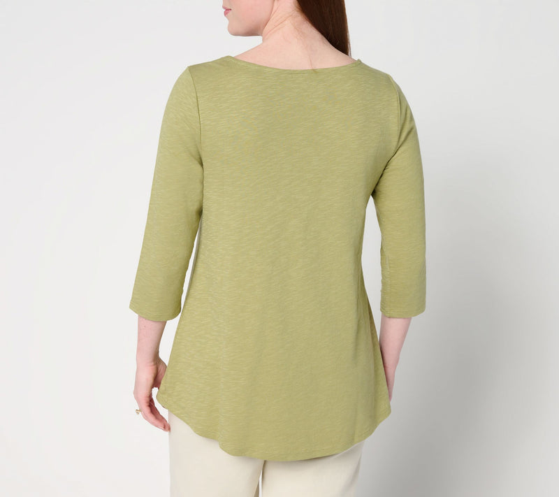 Denim & Co. Slub Jersey 3/4 Sleeve Boat Neck Hi-Low Top — View 4