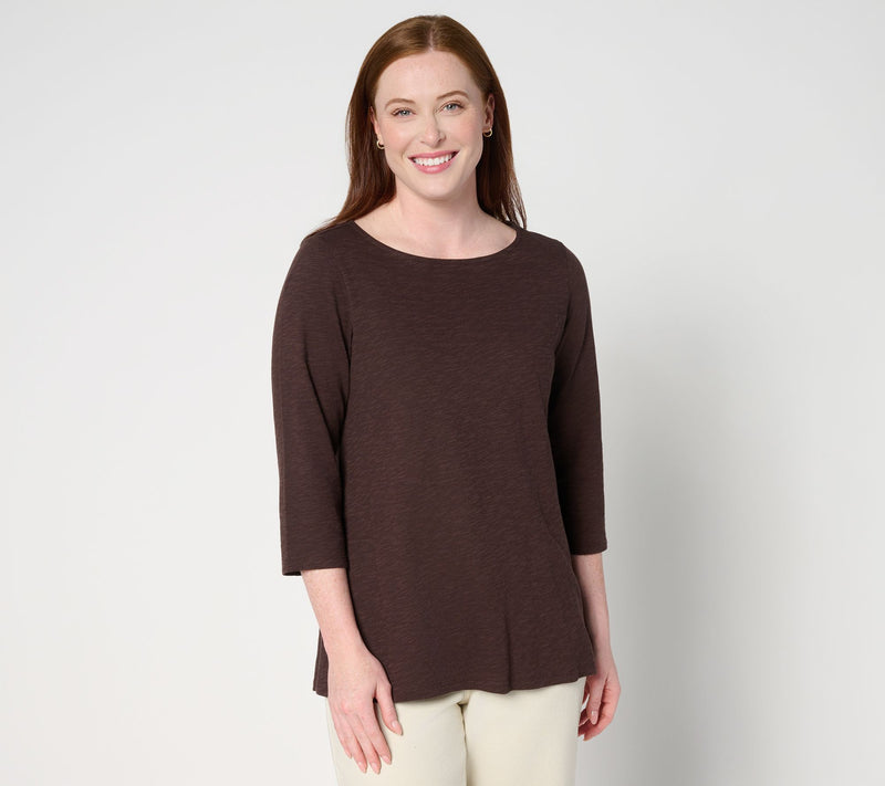 Denim & Co. Slub Jersey 3/4 Sleeve Boat Neck Hi-Low Top — View 11