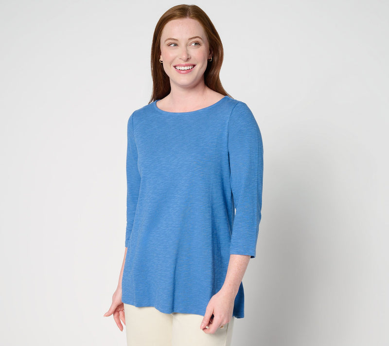 Denim & Co. Slub Jersey 3/4 Sleeve Boat Neck Hi-Low Top — View 12
