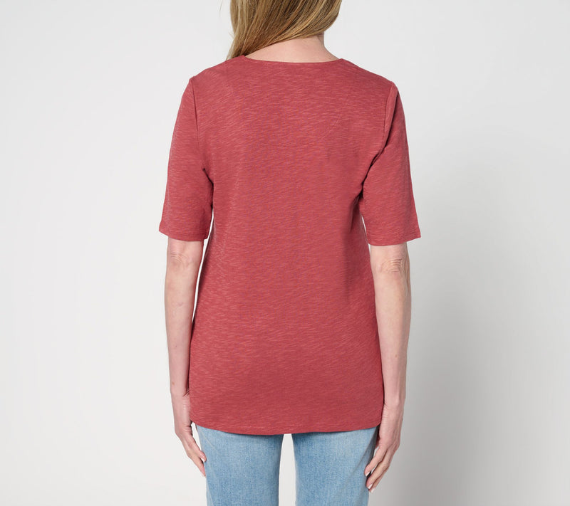 Denim & Co. Regular Print or Solid Elbow Sleeve V-Neck Tunic — View 4