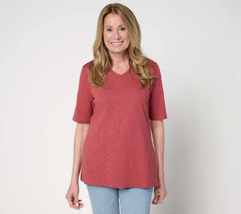 Denim & Co. Regular Print or Solid Elbow Sleeve V-Neck Tunic — Main view