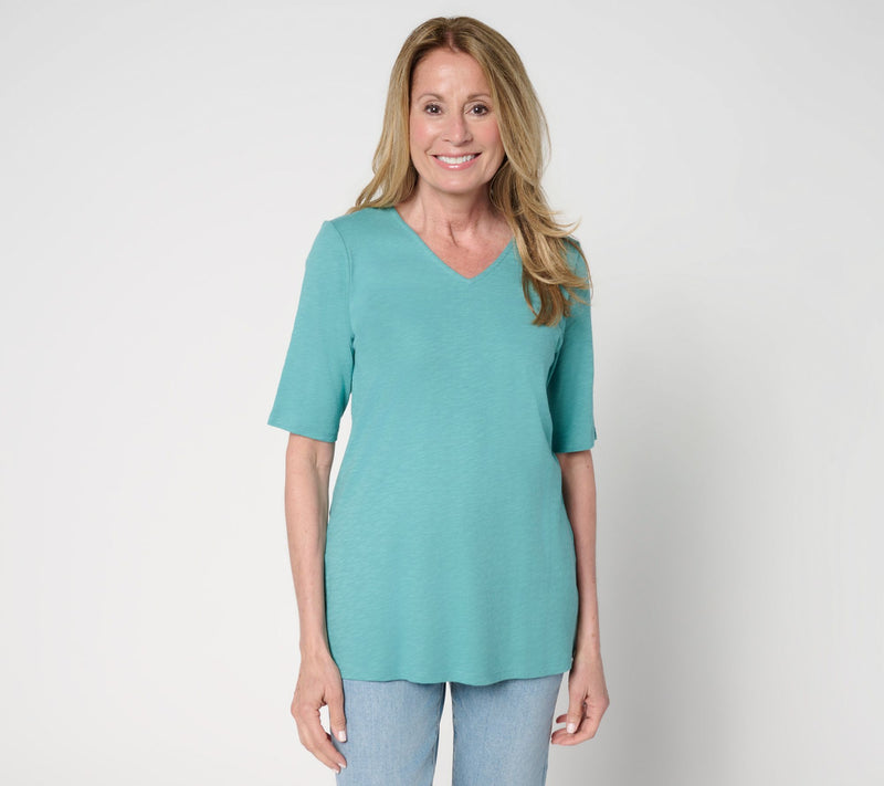Denim & Co. Regular Print or Solid Elbow Sleeve V-Neck Tunic — View 11