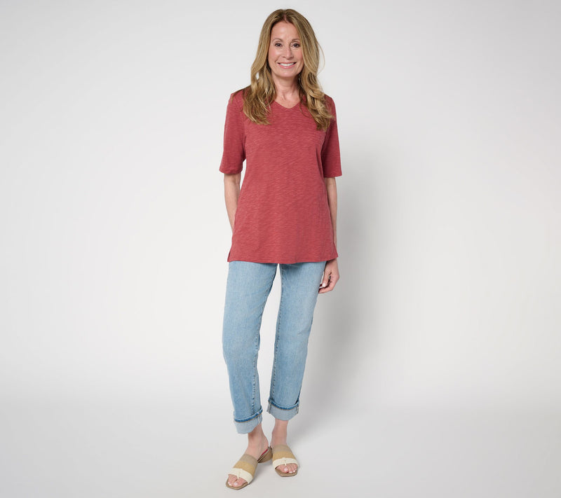 Denim & Co. Regular Print or Solid Elbow Sleeve V-Neck Tunic — View 5