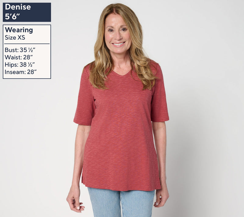Denim & Co. Regular Print or Solid Elbow Sleeve V-Neck Tunic — View 3