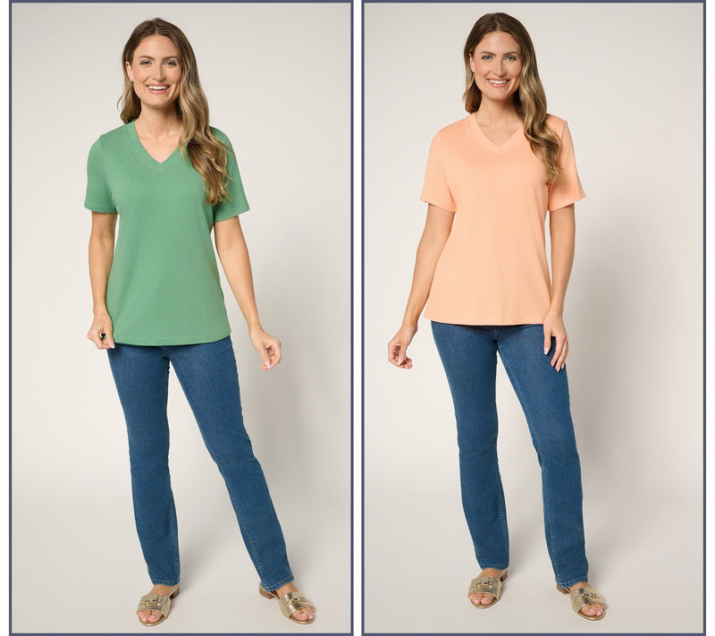 Denim & Co. Essentials True Cotton 2-Pack V-Neck Tops — View 15