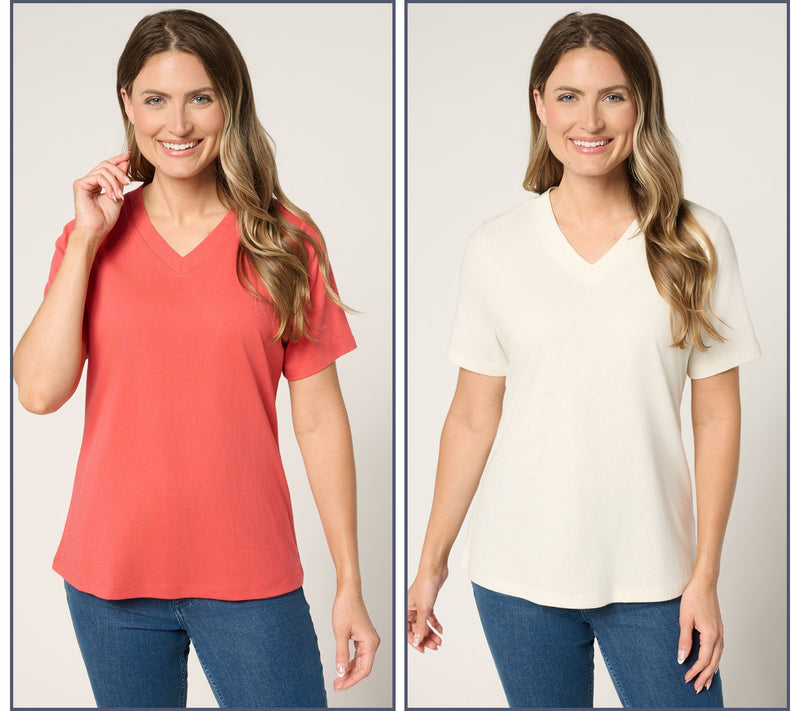 Denim & Co. Essentials True Cotton 2-Pack V-Neck Tops — View 5