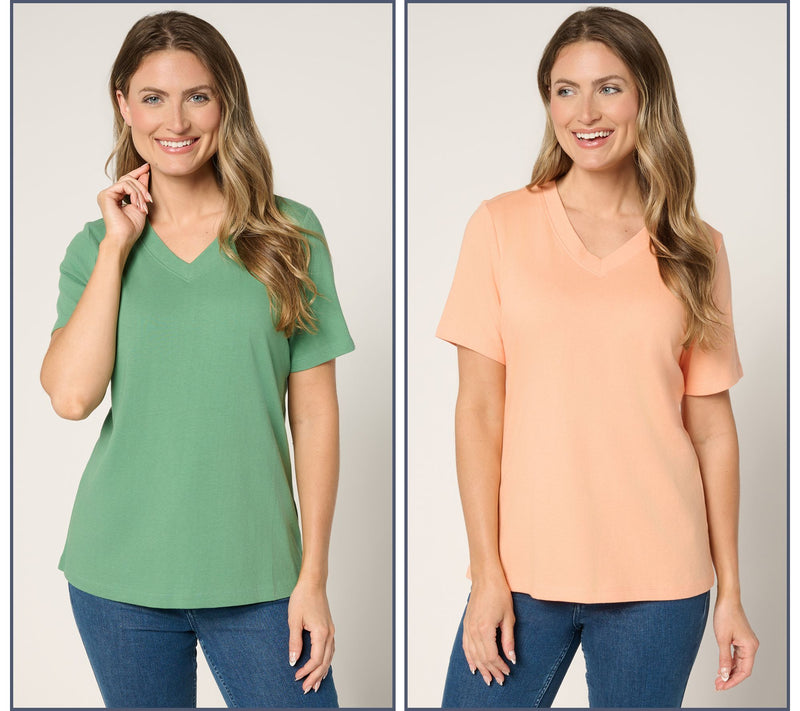 Denim & Co. Essentials True Cotton 2-Pack V-Neck Tops — View 9