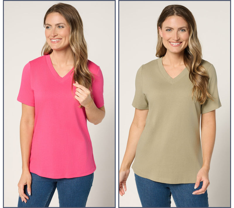 Denim & Co. Essentials True Cotton 2-Pack V-Neck Tops — View 7