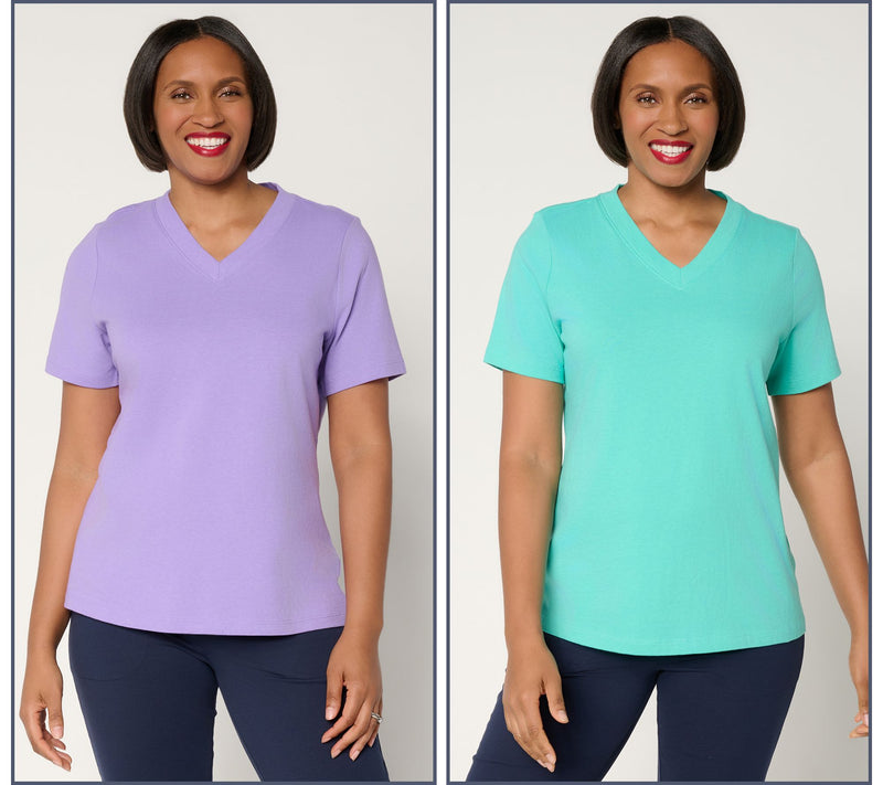 Denim & Co. Essentials True Cotton 2-Pack V-Neck Tops — View 18