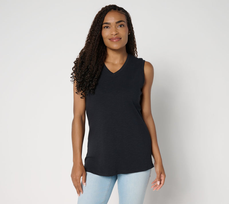 Denim & Co. Essentials Textured Knit Double V-Neck Tank Top — View 9