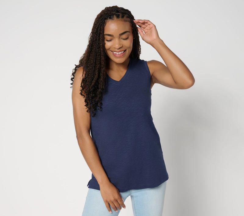 Denim & Co. Essentials Textured Knit Double V-Neck Tank Top — View 7