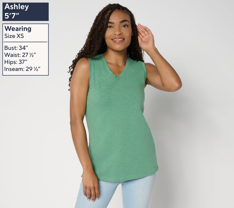 Denim & Co. Essentials Textured Knit Double V-Neck Tank Top — View 13