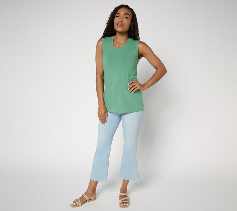 Denim & Co. Essentials Textured Knit Double V-Neck Tank Top — View 15