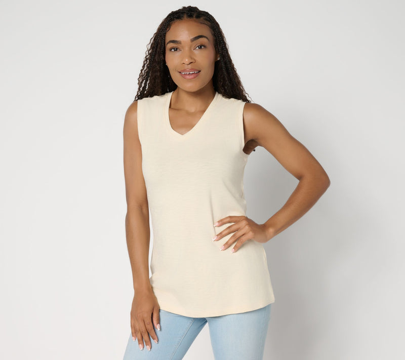 Denim & Co. Essentials Textured Knit Double V-Neck Tank Top — View 5