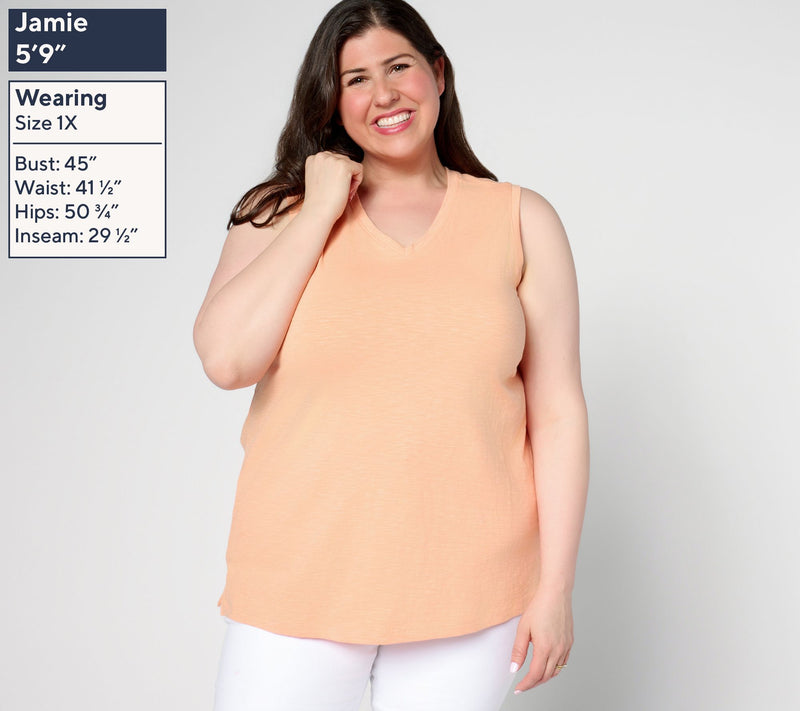 Denim & Co. Essentials Textured Knit Double V-Neck Tank Top — View 12