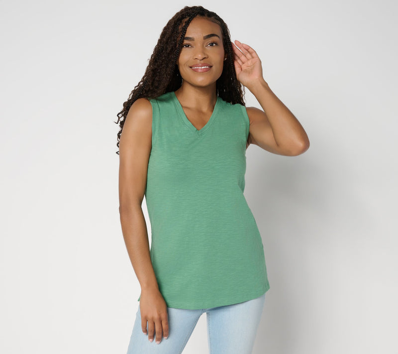 Denim & Co. Essentials Textured Knit Double V-Neck Tank Top — View 3