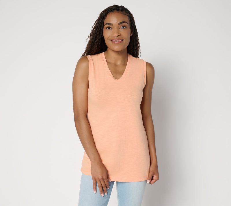 Denim & Co. Essentials Textured Knit Double V-Neck Tank Top — View 11
