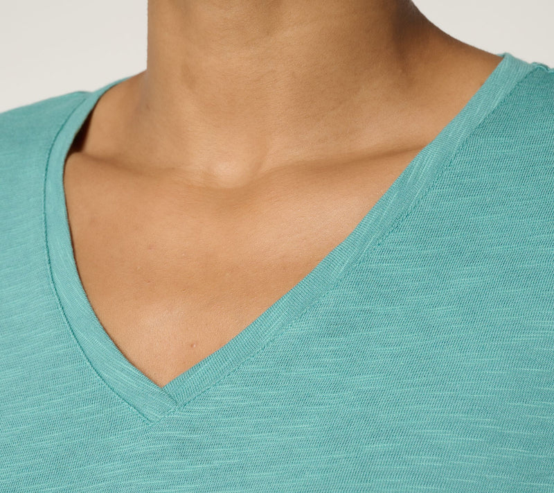 Denim & Co. Essentials Slub Jersey Elbow Sleeve V-Neck Top — View 10
