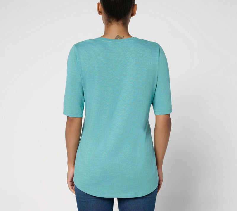 Denim & Co. Essentials Slub Jersey Elbow Sleeve V-Neck Top — View 8