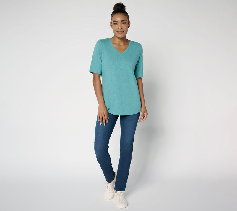 Denim & Co. Essentials Slub Jersey Elbow Sleeve V-Neck Top — View 9