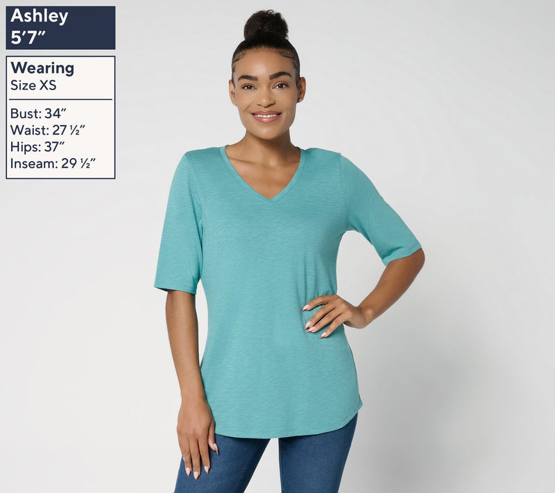 Denim & Co. Essentials Slub Jersey Elbow Sleeve V-Neck Top — View 7