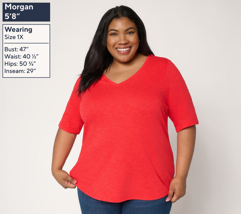 Denim & Co. Essentials Slub Jersey Elbow Sleeve V-Neck Top — View 6