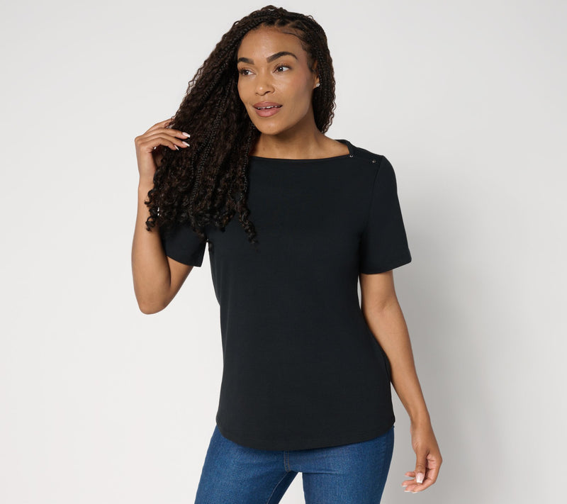 Denim & Co. Essentials Perfect Jersey Short Sleeve Boat Neck Top — Main view