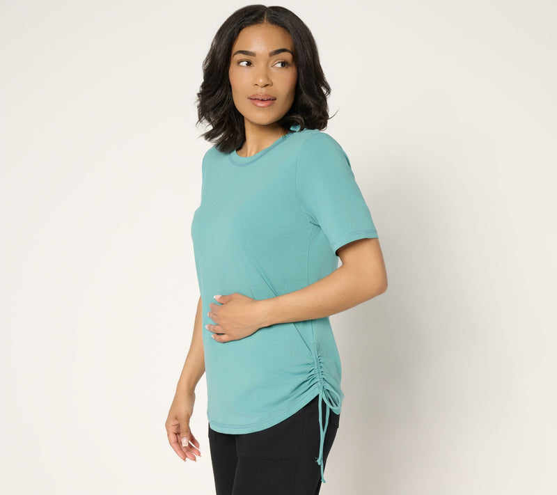 Denim & Co. Active Jersey Short-Sleeve Top with Ruching Detail — Main view