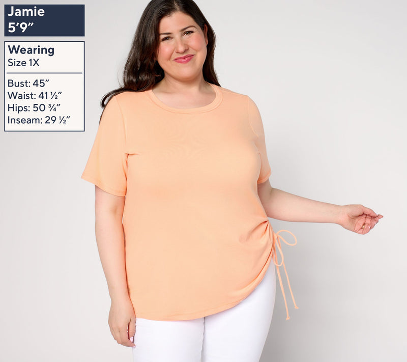 Denim & Co. Active Jersey Short-Sleeve Top with Ruching Detail — View 2