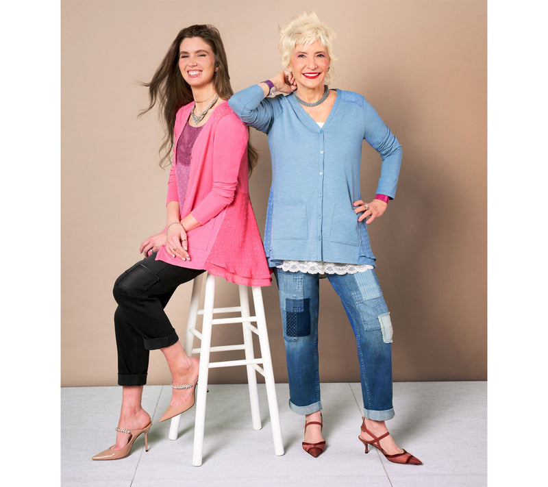 LOGO by Lori Goldstein Petite Knit Cardigan with Clip Dot Trim — View 19