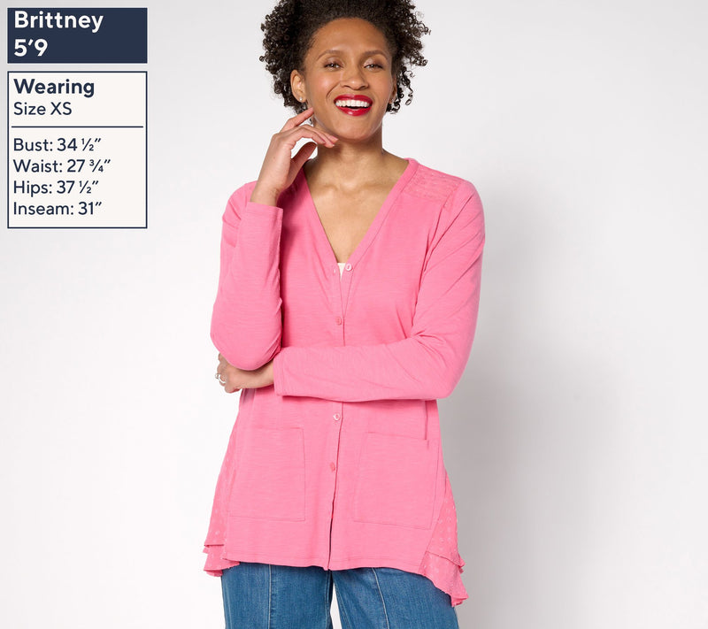 LOGO by Lori Goldstein Petite Knit Cardigan with Clip Dot Trim — View 15