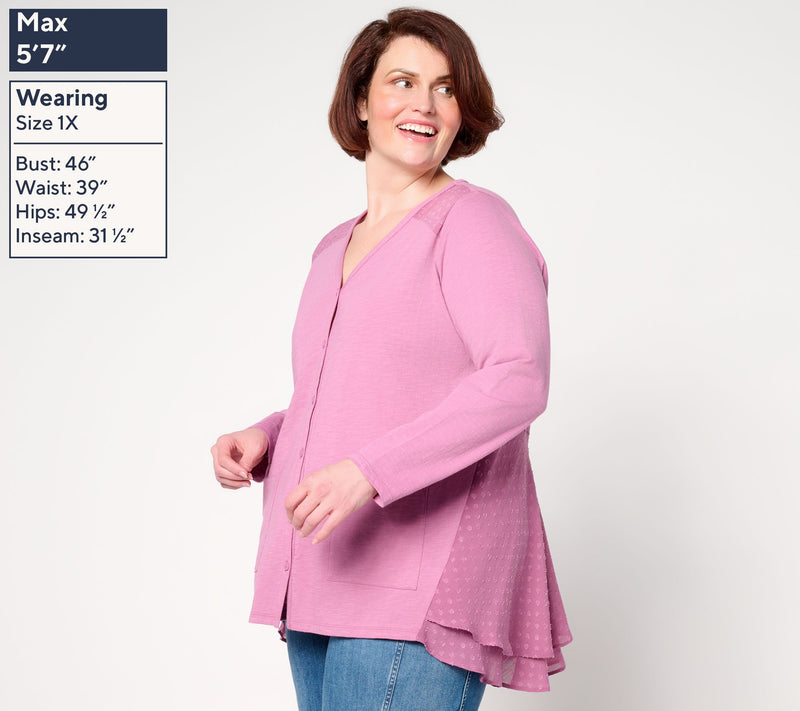 LOGO by Lori Goldstein Petite Knit Cardigan with Clip Dot Trim — View 14