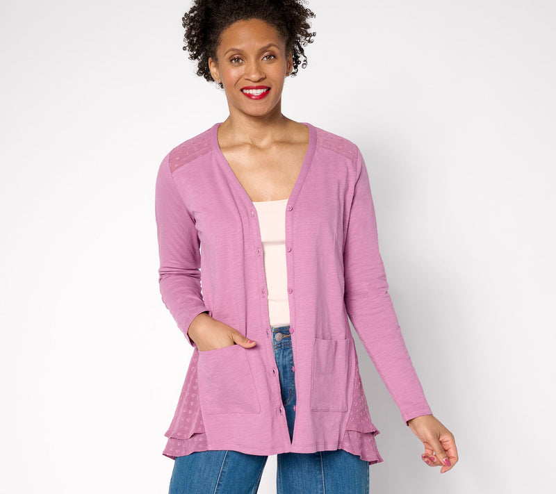 LOGO by Lori Goldstein Petite Knit Cardigan with Clip Dot Trim — View 7