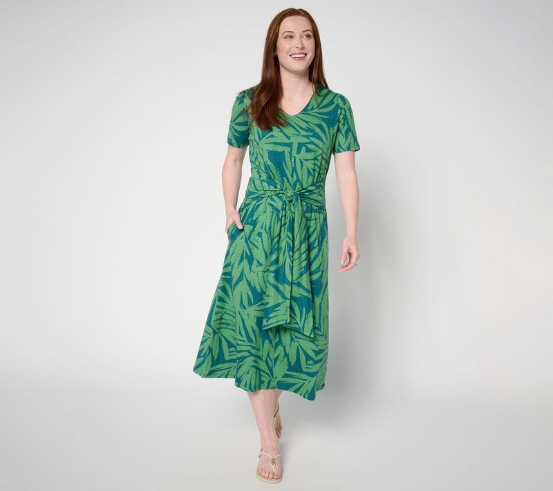 Denim & Co. Regular Tie Waist Midi Dress with Pockets — View 13