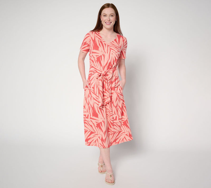 Denim & Co. Regular Tie Waist Midi Dress with Pockets — Main view