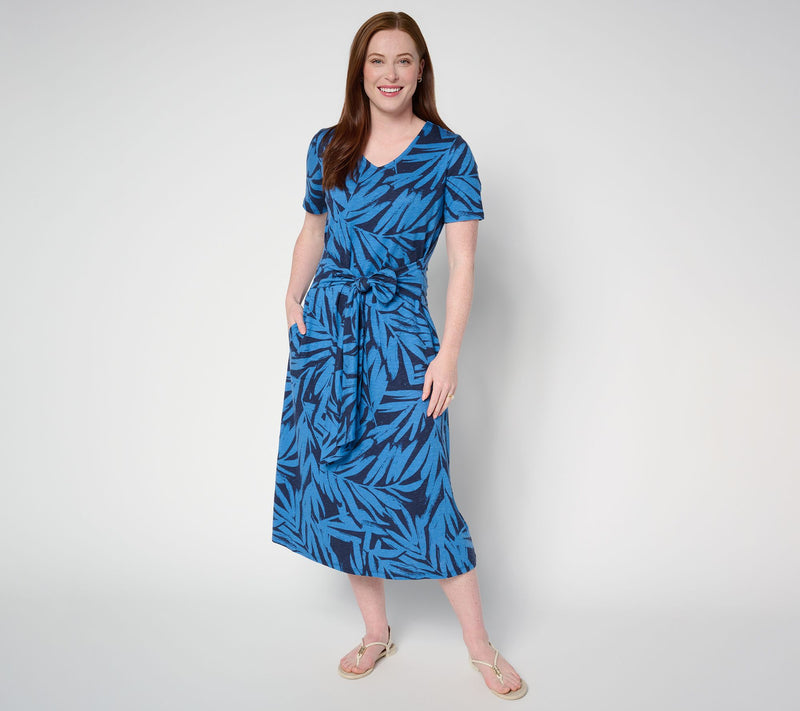 Denim & Co. Petite Tie Waist Midi Dress with Pockets — View 12