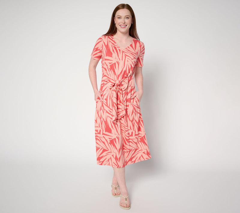 Denim & Co. Petite Tie Waist Midi Dress with Pockets — View 14