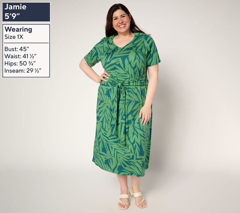 Denim & Co. Petite Tie Waist Midi Dress with Pockets — View 2