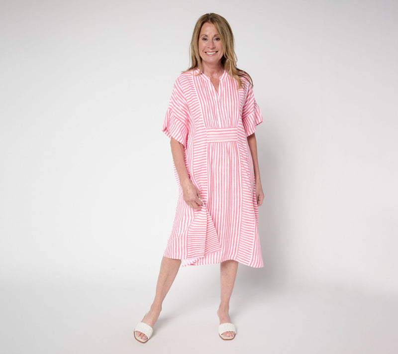 Joan Rivers Regular Cotton Marshmallow Gauze Mixed Stripe Caftan — View 9