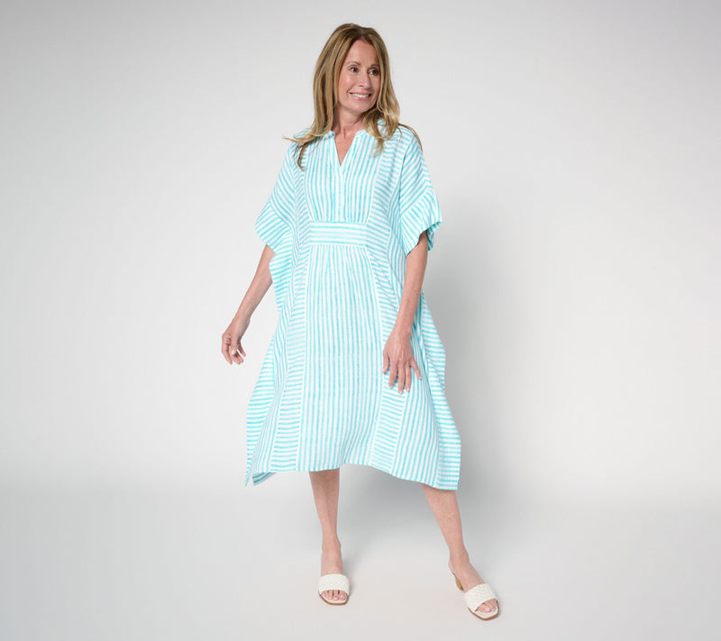 Joan Rivers Regular Cotton Marshmallow Gauze Mixed Stripe Caftan — View 10